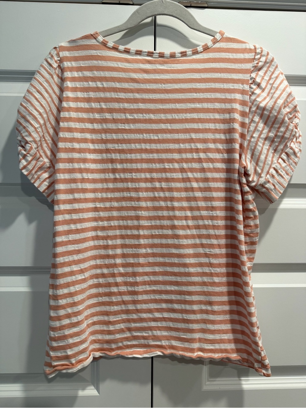 Jane & Delancey Striped Puff Sleeve Tee - Peach & White - Picture 6 of 6